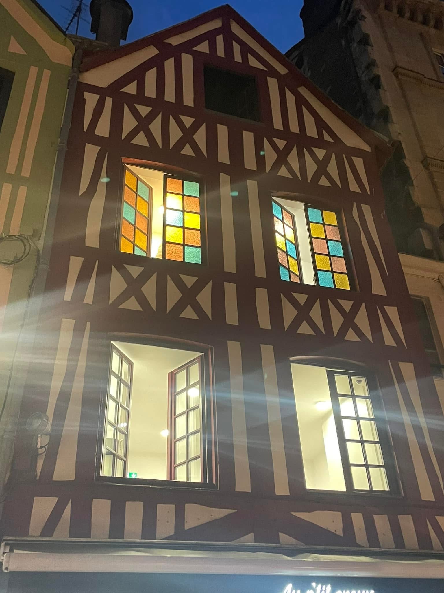 Old building with stained glass windows in Rouen, France